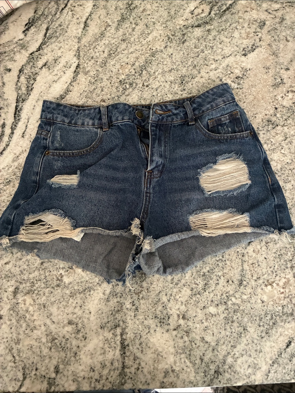 Distressed Dark Wash Denim Shorts l Medium